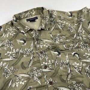ExOfficio Button Up Shirt Men's L Short Sleeve Vented Outdoors Fish Floral Green